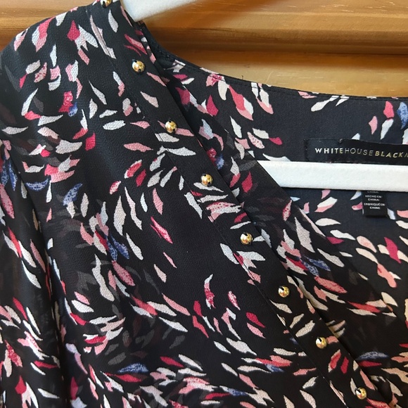 White House Black Market Dress Long Sleeve Abstract Petal Print Size 2 - Picture 8 of 9